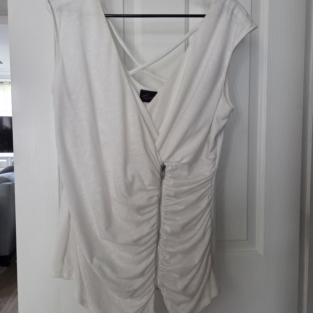 Torrid Off-White Ruched V-Neck Blouse